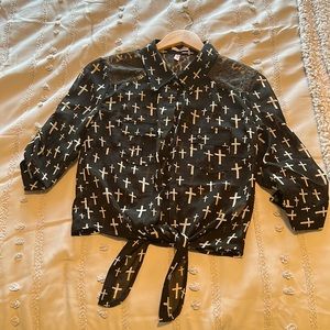 Bongo Cross Chiffon Tie Front Top